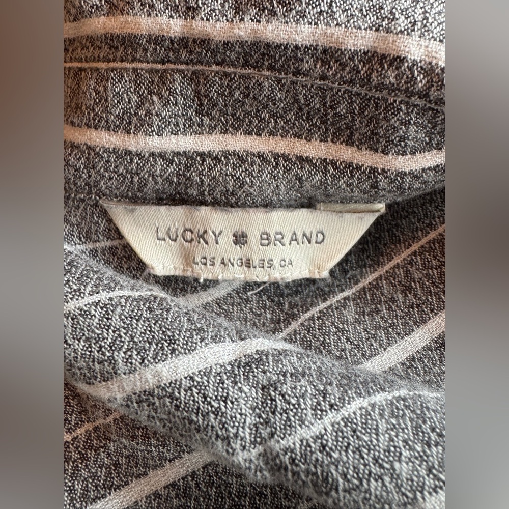 Lucky Brand Gray and White Striped Button-Front Long Sleeve Midi Shirt Dress XS - Picture 7 of 9